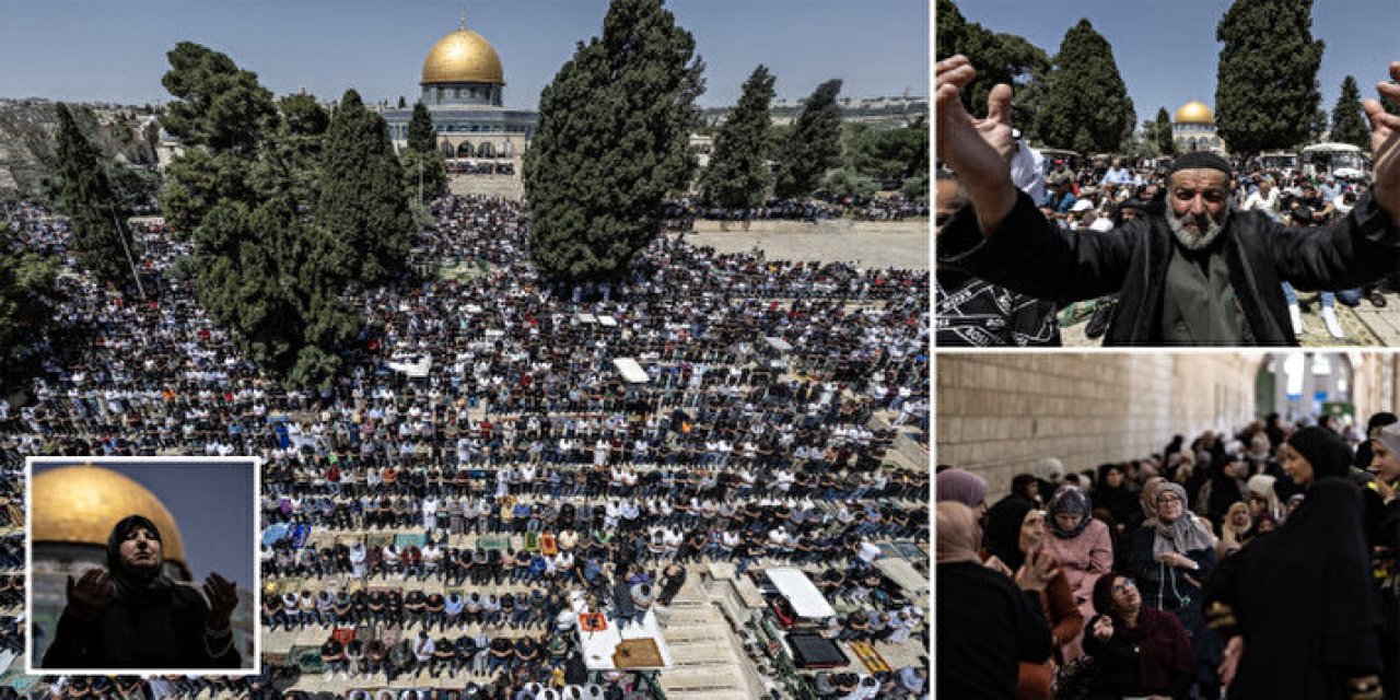 120 Bin Müslüman Mescid-i Aksa'da Saf Tutarak Dualarını Etti